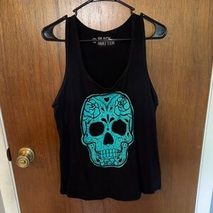 Black Matter Women's Tank Top with Teal Skull Design